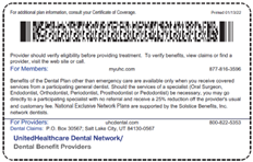 Image of back of sample dental identification card