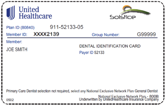 Image of front of sample dental identification card